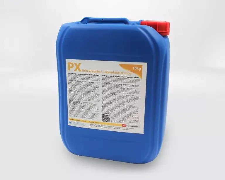 Blauer 10-Kilogramm-Kanister mit rotem Schraubverschluss und Etikett 'SanoSorb PX'