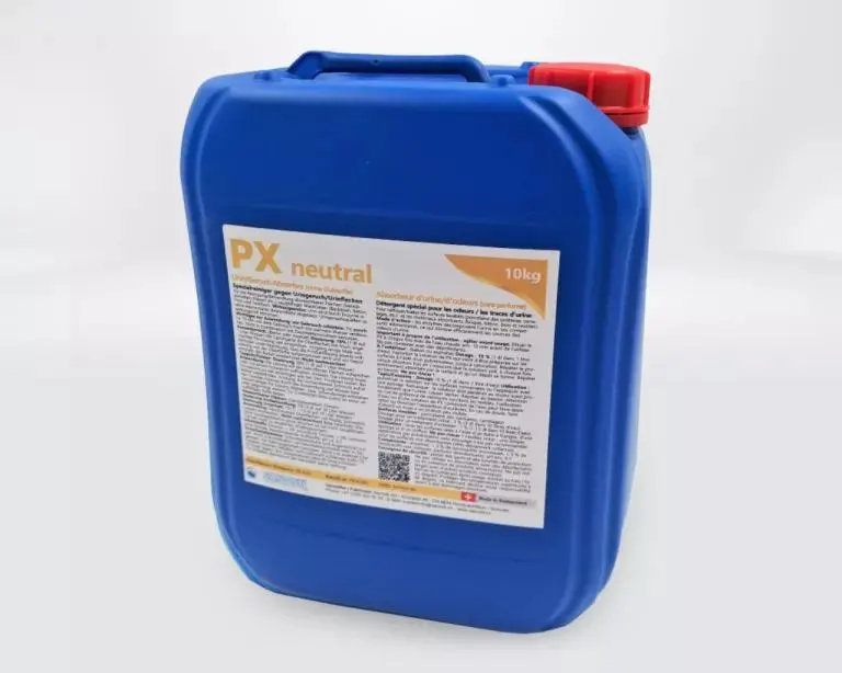 Blauer 10-Kilogramm-Kanister mit rotem Schraubverschluss und Etikett 'SanoSorb PX Neutral'